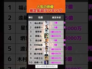 人気俳優推定年収ランキング#投資#転職#貯金